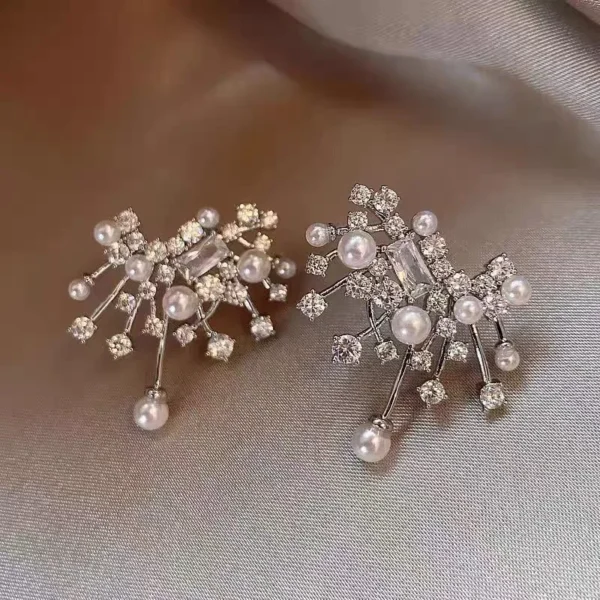 ⁦الكورية الأزياء حجر الراين الألعاب النارية وأقراط للنساء الفاخرة أنيقة تقليد أقراط اللؤلؤ الفتيات مجوهرات الزفاف هدية⁩ - الصورة ⁦2⁩