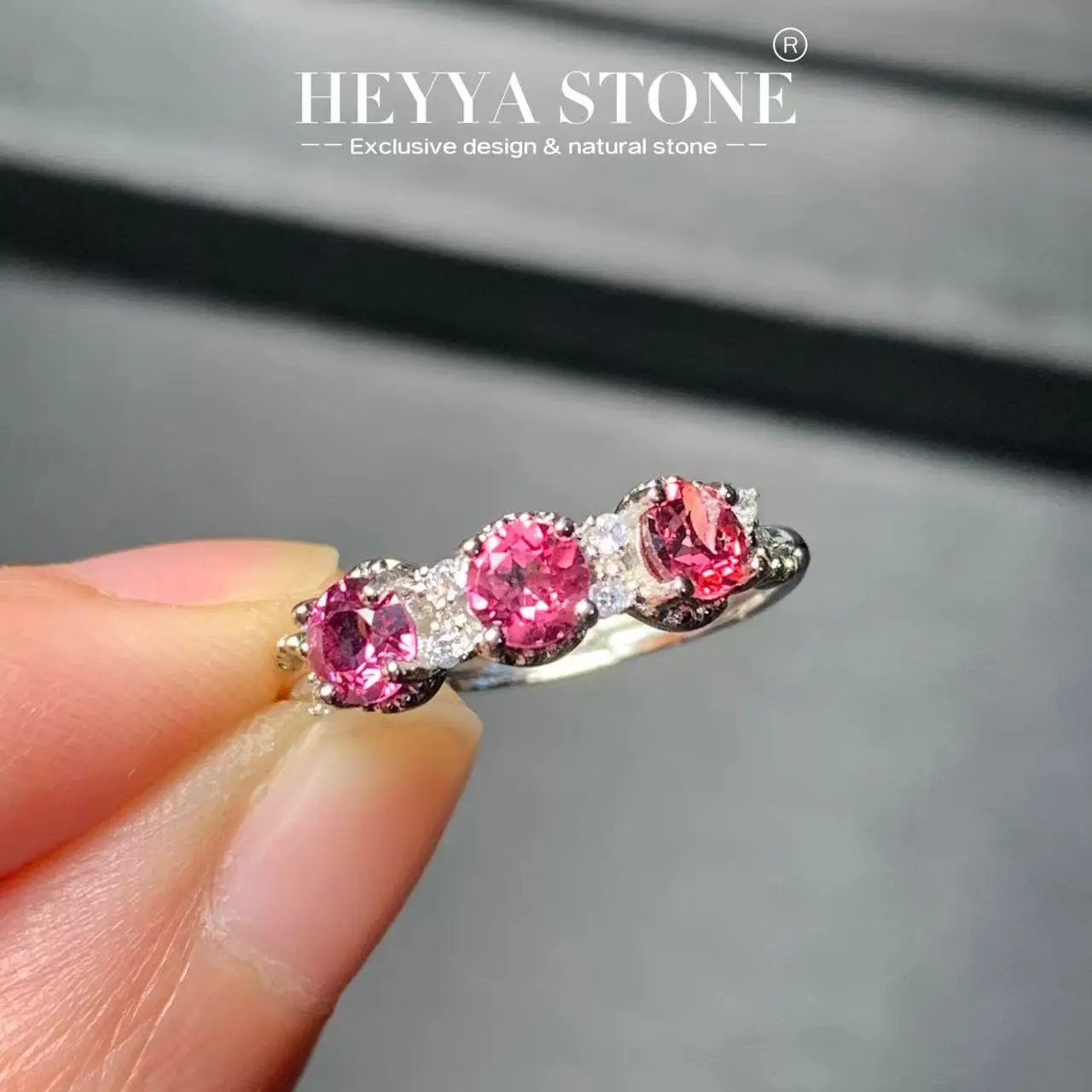 جديد وصول الوردي الطبيعي الإسبنيل خواتم مجوهرات نسائية للنساء هدية النحاس لطيف زهرة الحجر