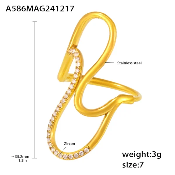 ⁦Artist Stainless Steel Rings For Women Gold Plated Vintage White Zircon Open Adjustable Ring Luxury Jewelry Gift⁩ - الصورة ⁦6⁩