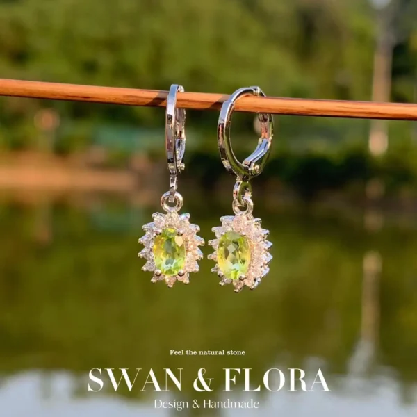 أقراط PERIDOT HOOP الطبيعية للنساء مجوهرات هدية خضراء تمنع الحساسية جوهرة مجوهرات هدية حجرية حقيقية