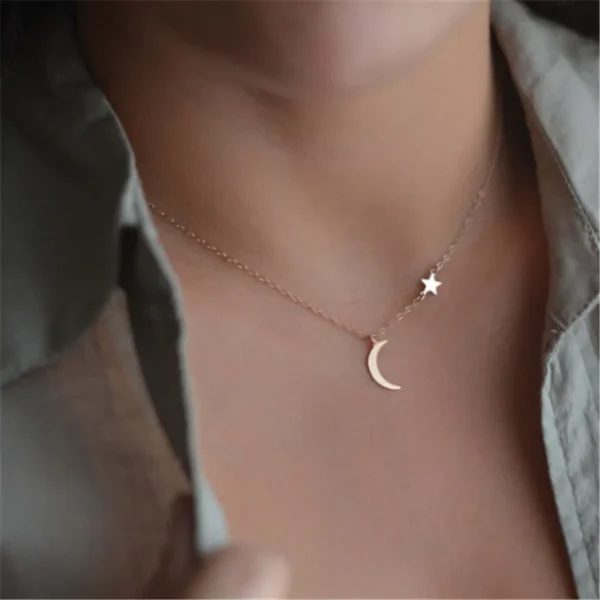 ⁦نجمة و قلادة على شكل قمر عقد قصير للنساء الحد الأدنى موضة Collares الصيف اليومية مجوهرات بيجو⁩ - الصورة ⁦2⁩