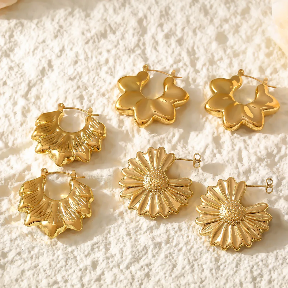 أقراط على شكل زهرة مصيدة للعين للنساء ، أقراط أذن من الفولاذ المقاوم للصدأ ، مقاومة للماء ، مطلية بالذهب ، هدايا مجوهرات فاخرة ، بيع بالجملة - الصورة 5