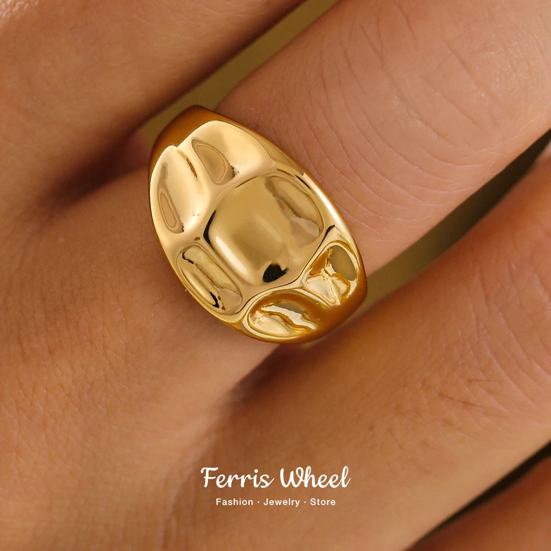 خواتم نحاسية أنيقة للنساء تصميم غير منتظم PVD 18K مطلية بالذهب خاتم فاخر ملمس ساحر مجوهرات هدية بالجملة