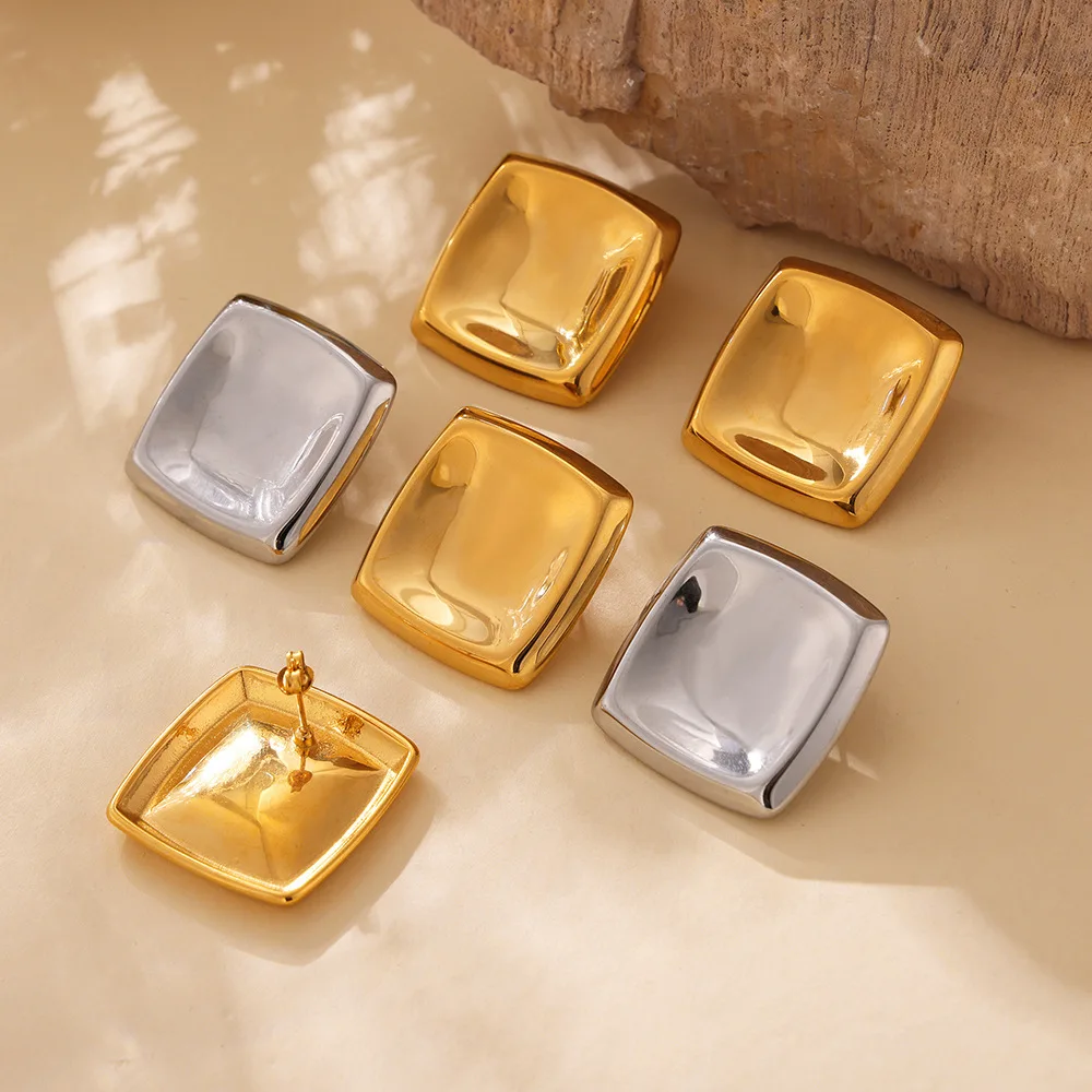 أقراط فريدة مربعة لامعة للنساء ، فولاذ مقاوم للصدأ ، مسمار أذن بسيط ، هدية مجوهرات مطلية بالذهب مقاومة للماء ، بيع بالجملة - الصورة 4