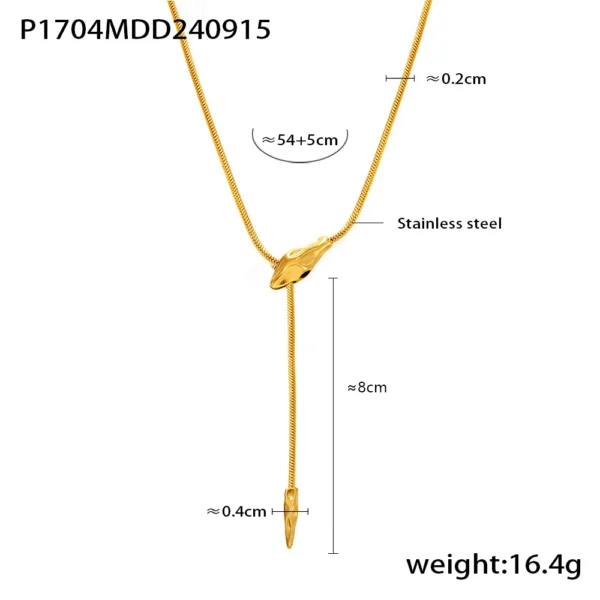 ⁦Long Pendant Chic Necklace Stainless Steel Sweater Chain for Women Snake Pendant Charm Waterproof Jewelry Wholesale⁩ - الصورة ⁦6⁩