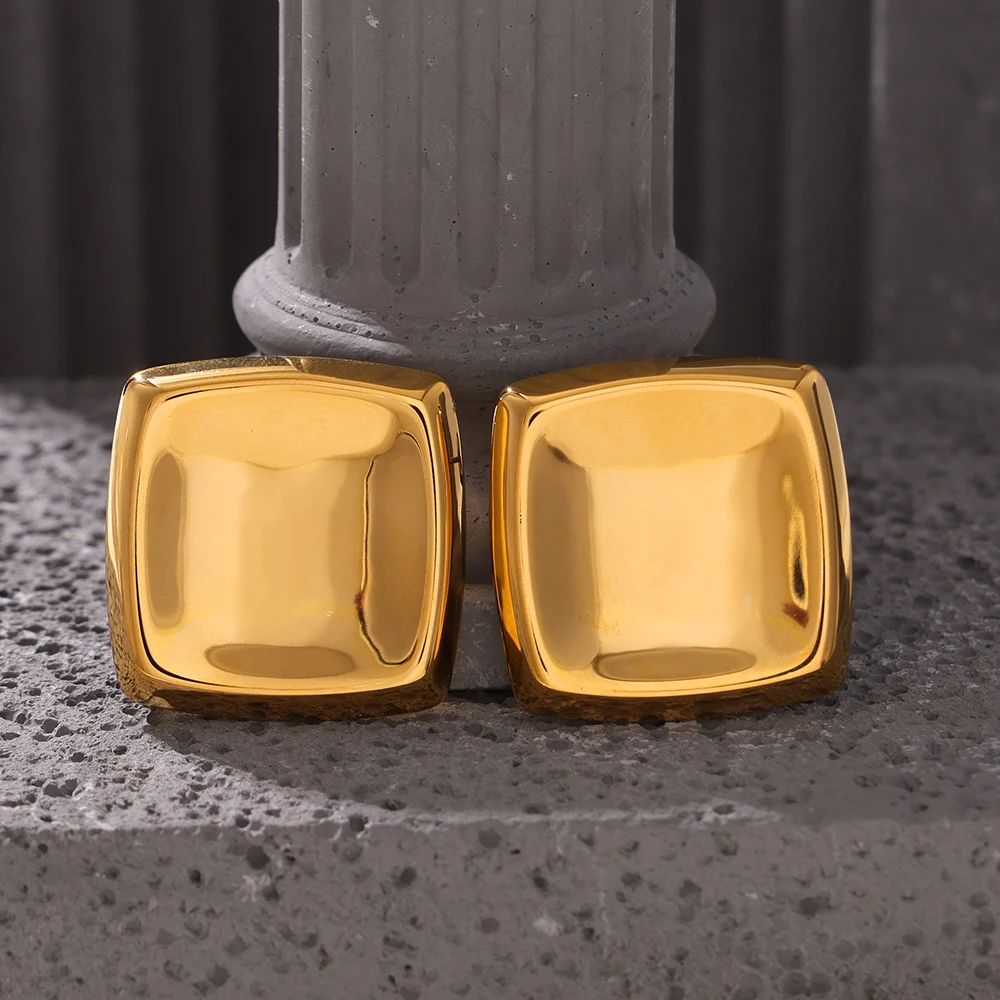 أقراط فريدة مربعة لامعة للنساء ، فولاذ مقاوم للصدأ ، مسمار أذن بسيط ، هدية مجوهرات مطلية بالذهب مقاومة للماء ، بيع بالجملة - الصورة 5