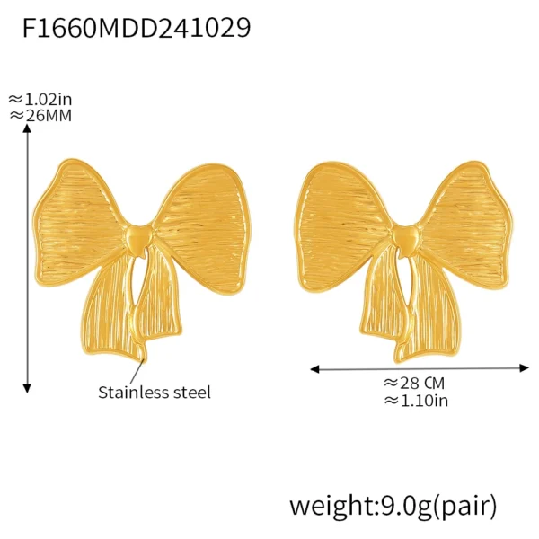 ⁦شيك Bowknot لطيف أقراط للنساء مقاوم للماء الفولاذ المقاوم للصدأ مطلية بالذهب الملمس الأذن مربط سحر مجوهرات نسائية بالجملة⁩ - الصورة ⁦6⁩